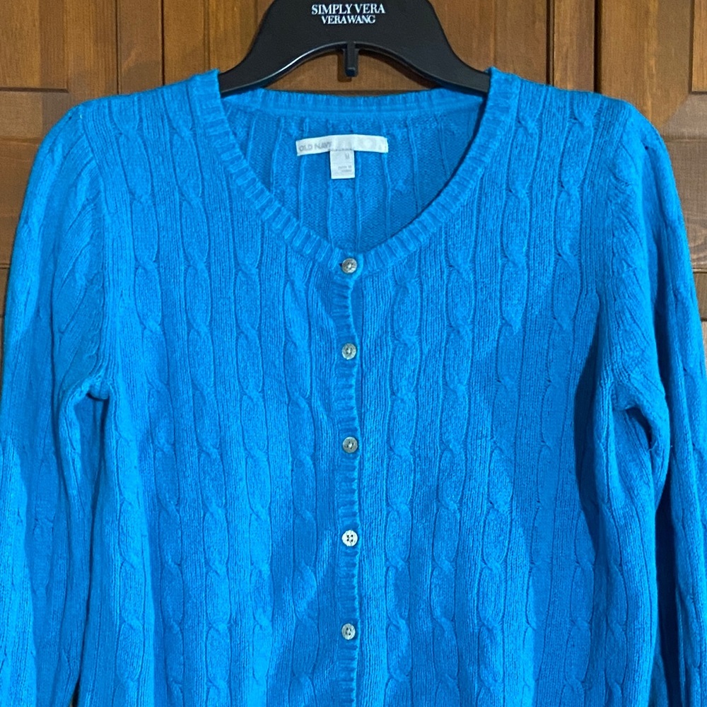 Old Navy Turquoise Blue Women's Cable Knit Cardigan - Picture 2 of 6